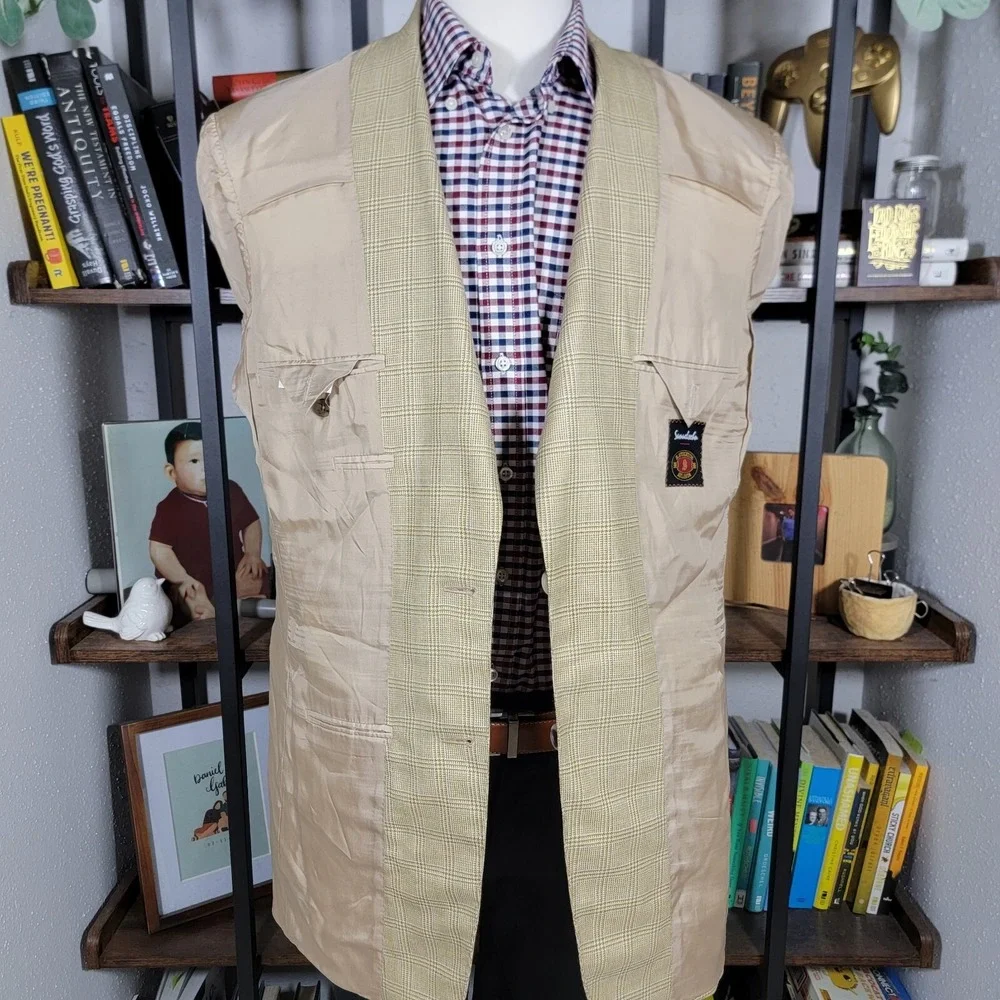 Samuelsohn SB ANDREW Men's Sport Coat Blazer Two Button‎ Beige Plaid Wool 42L